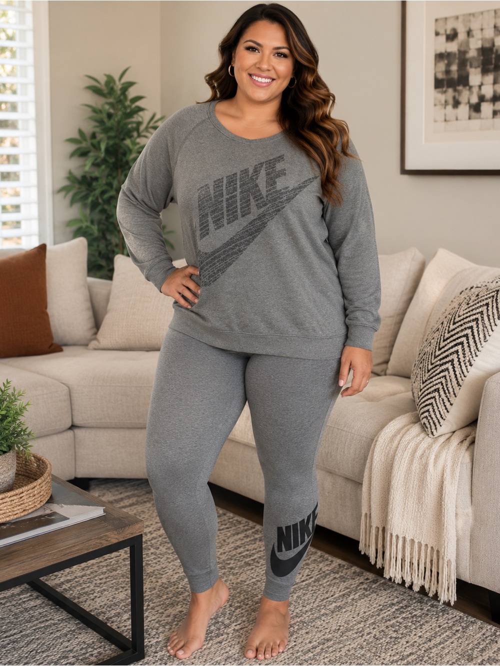 Nike women’s XL Gray Logo Sweatshirt & Leggings Set